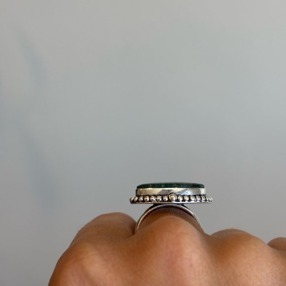 Natural Green Jade 925 Sterling Silver Ring size 6 Adjustable Jewelry - Picture 8 of 9